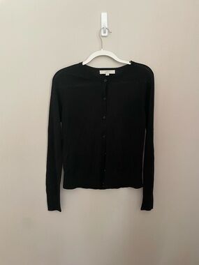 LOFT Black Button Front Cardigan Lightweight Knit Size M